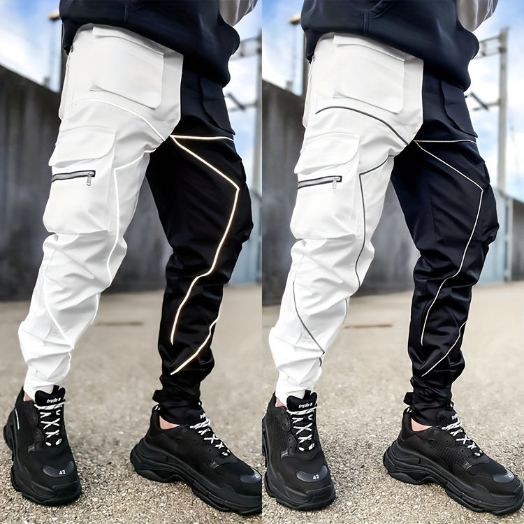 Pantalones cargo reflectantes para hombre – Pantalones deportivos holgados multibolsillos