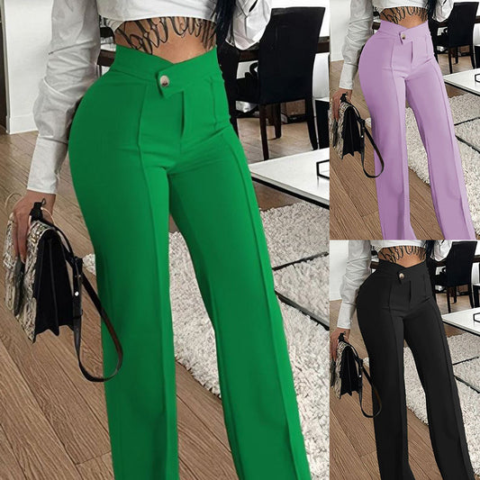 Loom & Soul™ Slim Straight-Leg Pants – Women’s High-Waist Buckle Trousers for Effortless Urban Style