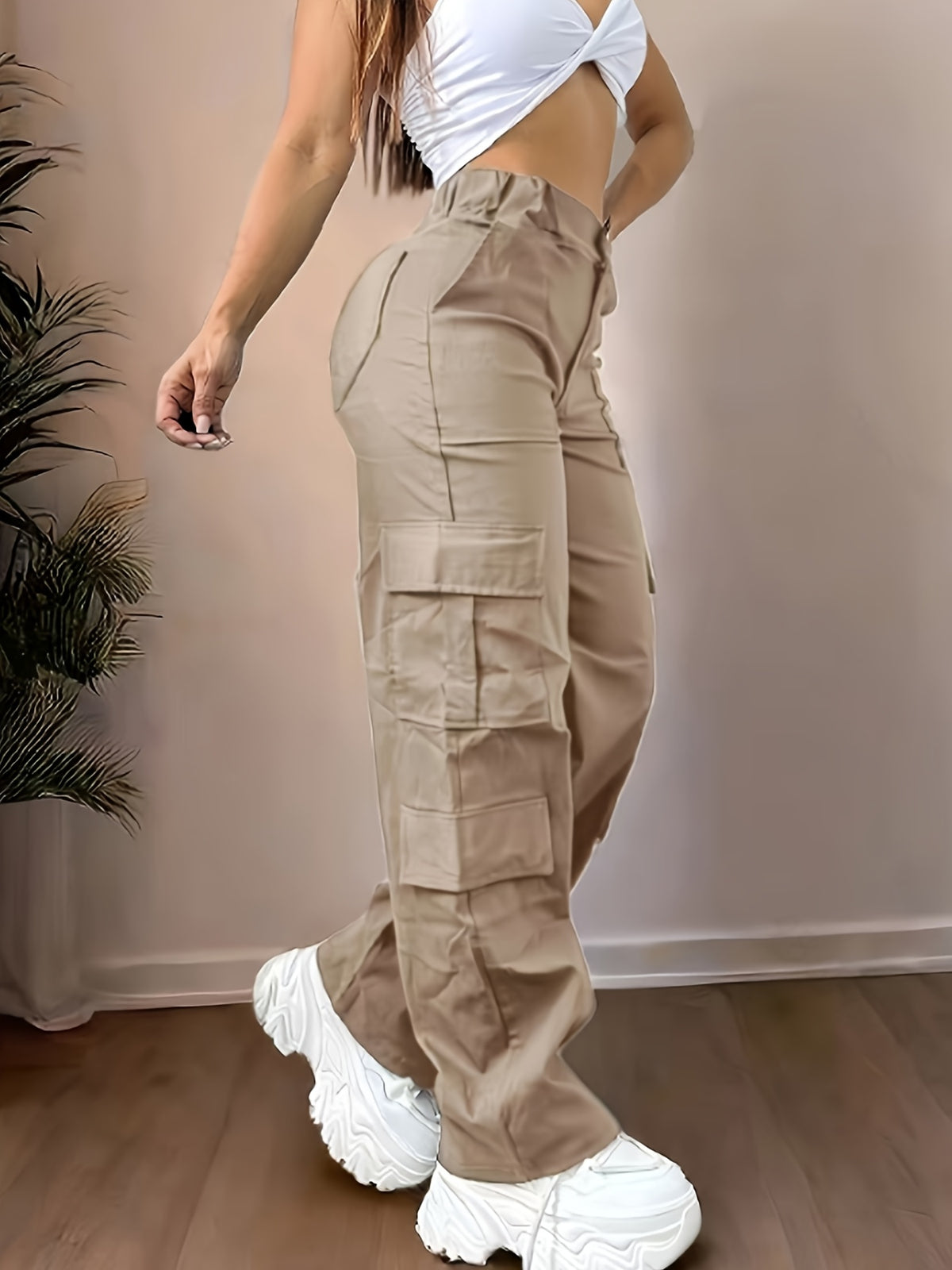 Pantalon cargo taille haute – Large et multi-poches style urbain