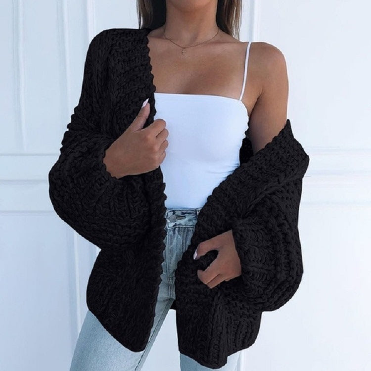 Cardigan en fausse maille mohair pour femme – Manteau pull d'hiver chaud et ample