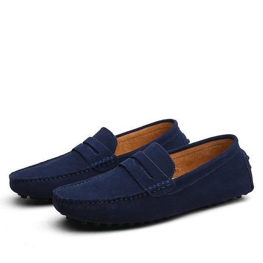 Loom & Soul Men’s Casual Leather Shoes – Genuine Cowhide Upper, Pigskin Lining, Anti-Skid Rubber Sole, Round Toe Slip-On Comfort
