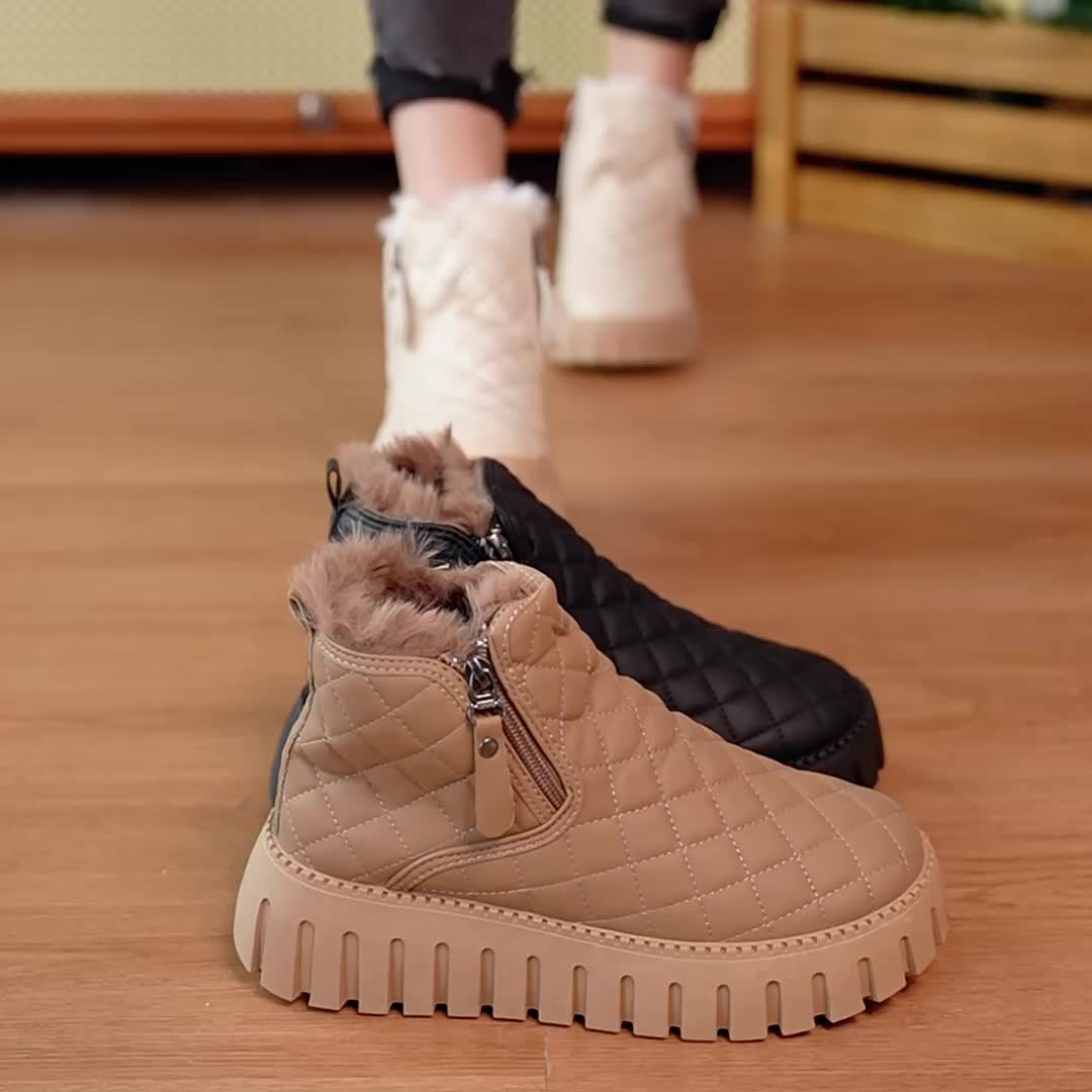 Bottines Femme en Fausse Fourrure – Chaussures d'Hiver Zippées avec Soutien de la Voûte Plantaire et Adhérence