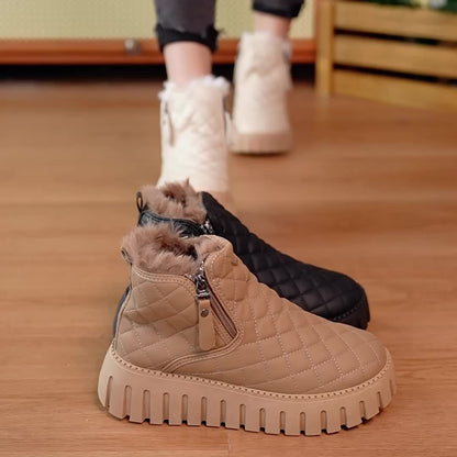 Bottines Femme en Fausse Fourrure – Chaussures d'Hiver Zippées avec Soutien de la Voûte Plantaire et Adhérence