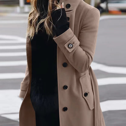 Loom & Soul™ Woolen Stand-Collar Coat – Women’s Slim-Fit Winter Cardigan with Single-Breasted Design