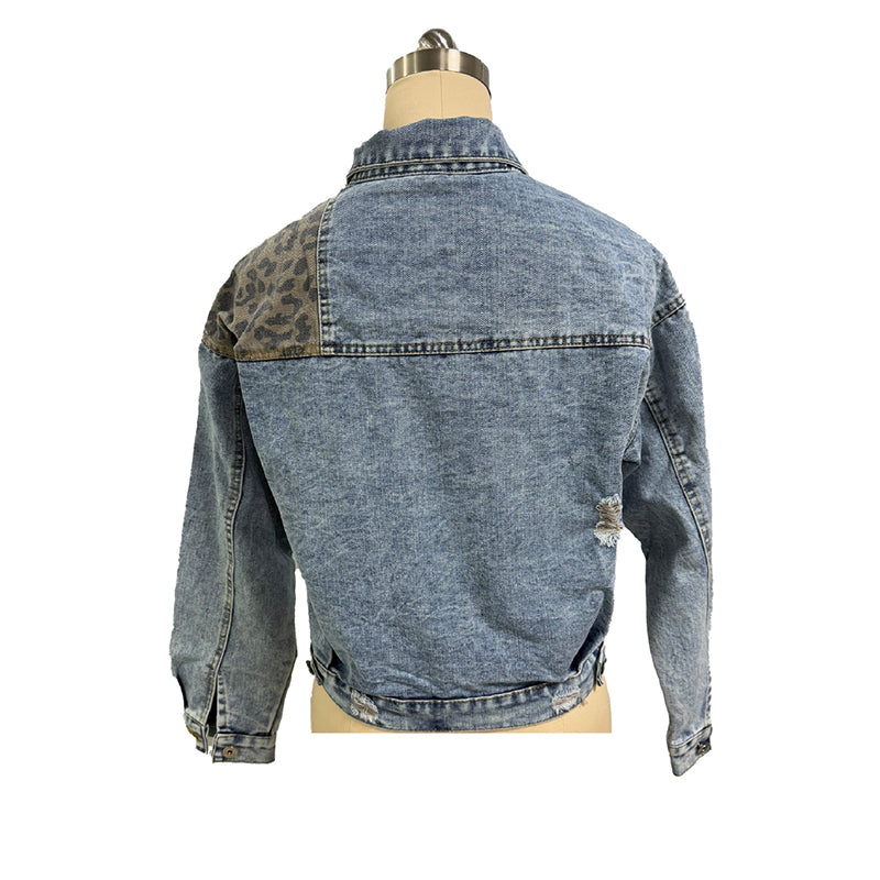 Women’s Cropped Distressed Denim Jacket – Streetwear Button Front