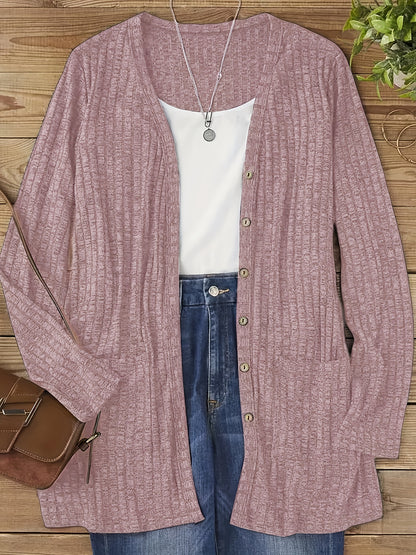 Cardigan élégant col V pour femme – Pull d'automne douillet boutonné