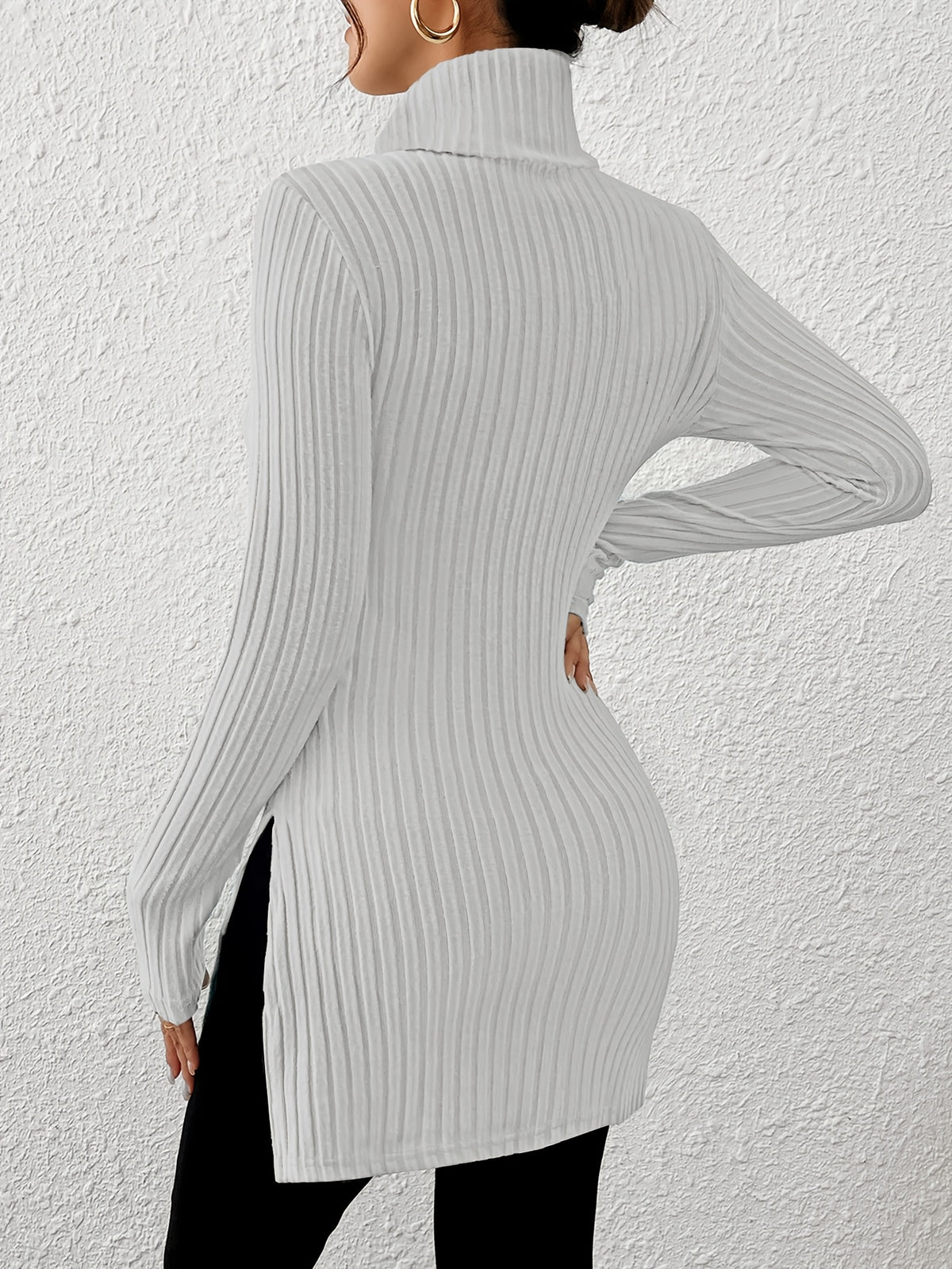Haut élégant à col roulé pour femme – Tricot doux à manches longues et col montant