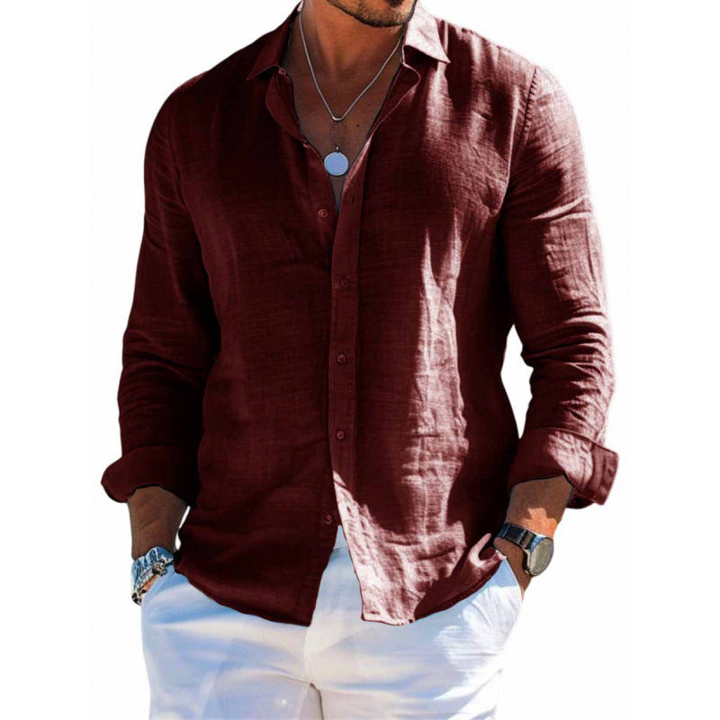 Chemise boutonnée à manches longues Loom & Soul™ pour homme – Haut décontracté coupe ample couleur unie à revers