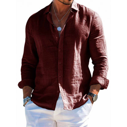Chemise boutonnée à manches longues Loom & Soul™ pour homme – Haut décontracté coupe ample couleur unie à revers