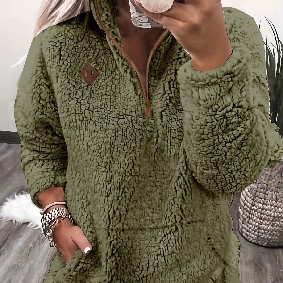 Sweat à capuche zippé douillet doublé polaire – Doux et décontracté pour femme