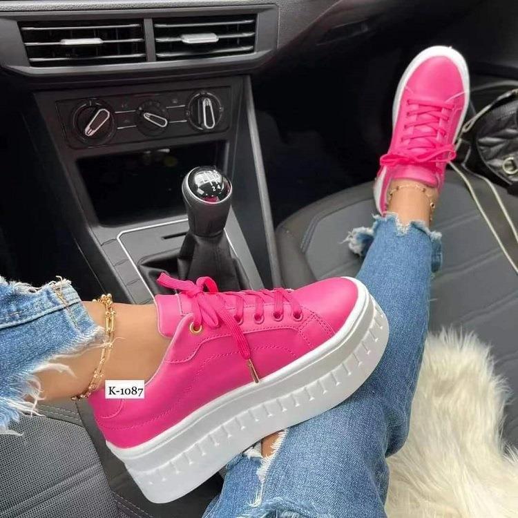 Baskets compensées pour femme – Chaussures décontractées légères à lacets à semelle épaisse
