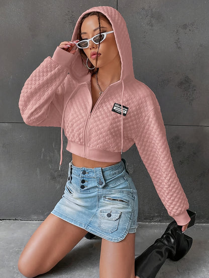 Sweat à capuche élégant à lettres pour femme – Pull court de rue rouge et noir