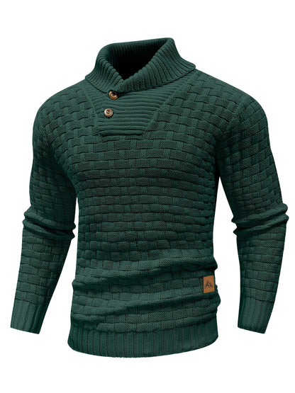 Pull en tricot gaufré pour homme – Grande élasticité avec col à revers