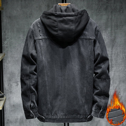 Veste en jean épaisse Loom & Soul pour homme – Blouson d'hiver slim à capuche en coton