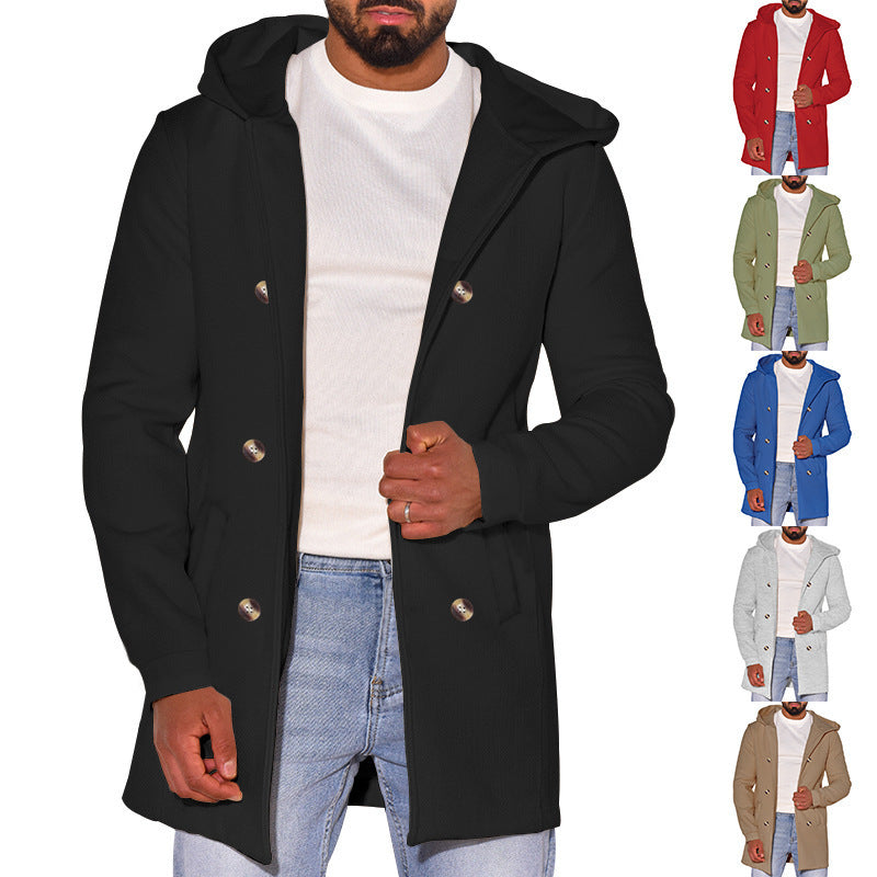 Trench-coat en laine slim pour homme avec capuche – Un style polyvalent pour toutes les saisons