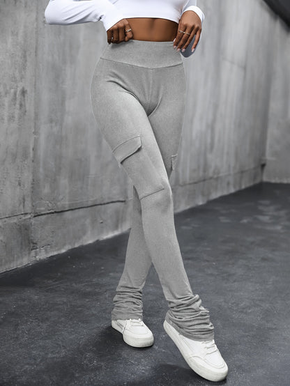 Pantalon cargo évasé – Pantalon femme moulant ultra-extensible avec poches