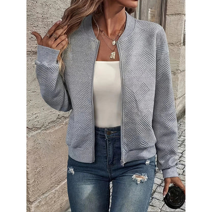 Blouson bombardier texturé Loom & Soul pour femme – Manteau mode d'automne zippé à col montant | Vêtement d'extérieur décontracté léger et chic