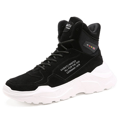 Loom & Soul Men’s High-Top Martin Boots – Thick-Soled Casual Leather Boots with Cross-Strap Design, Shock-Absorbing Rubber Sole & Warm Mesh Lining