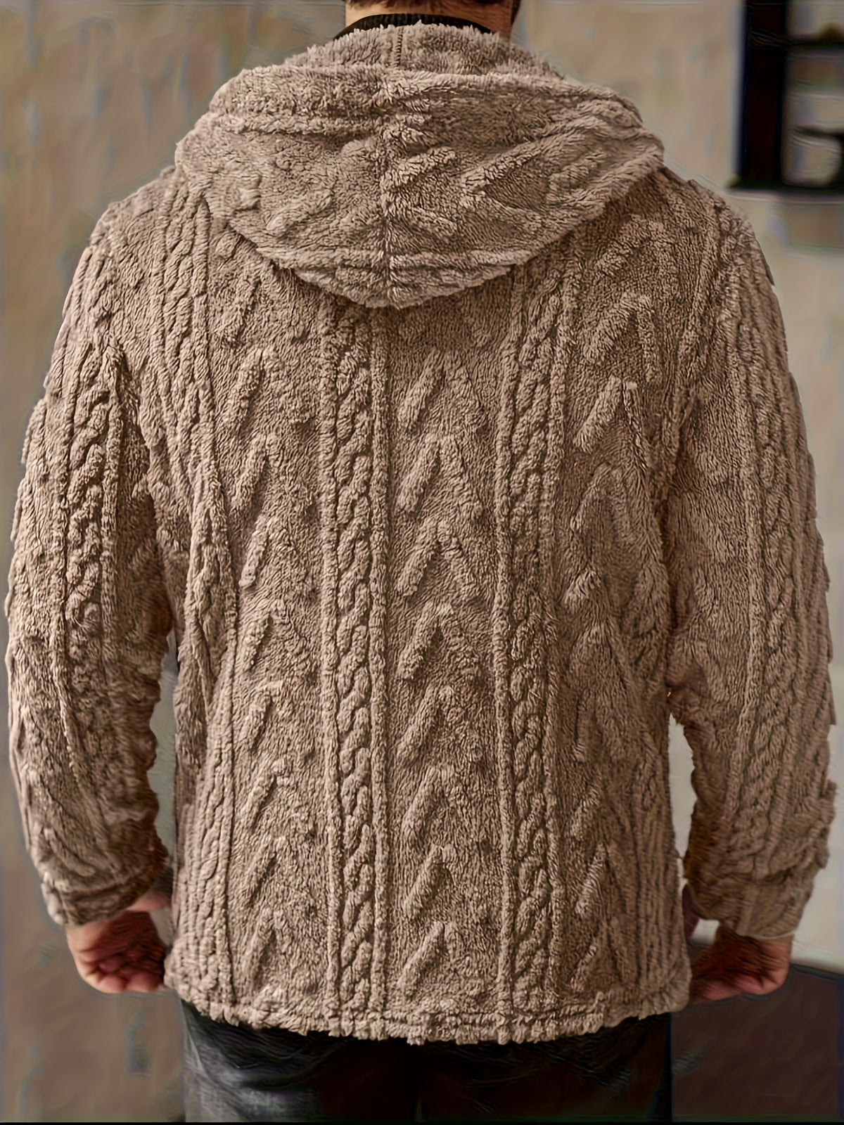 Men’s Teddy Fleece Hooded Jacket – Cozy Button-Up Winter Cardigan