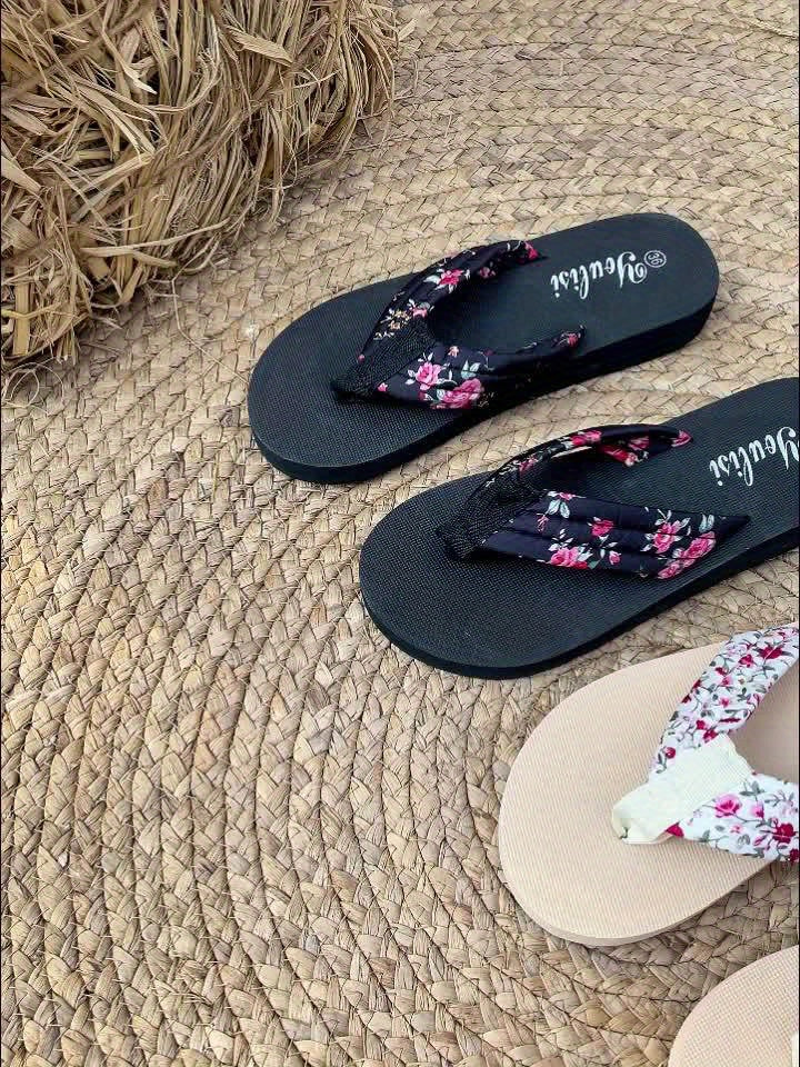 Floral Platform Flip Flops – Comfortable Wide Fit Summer Slides