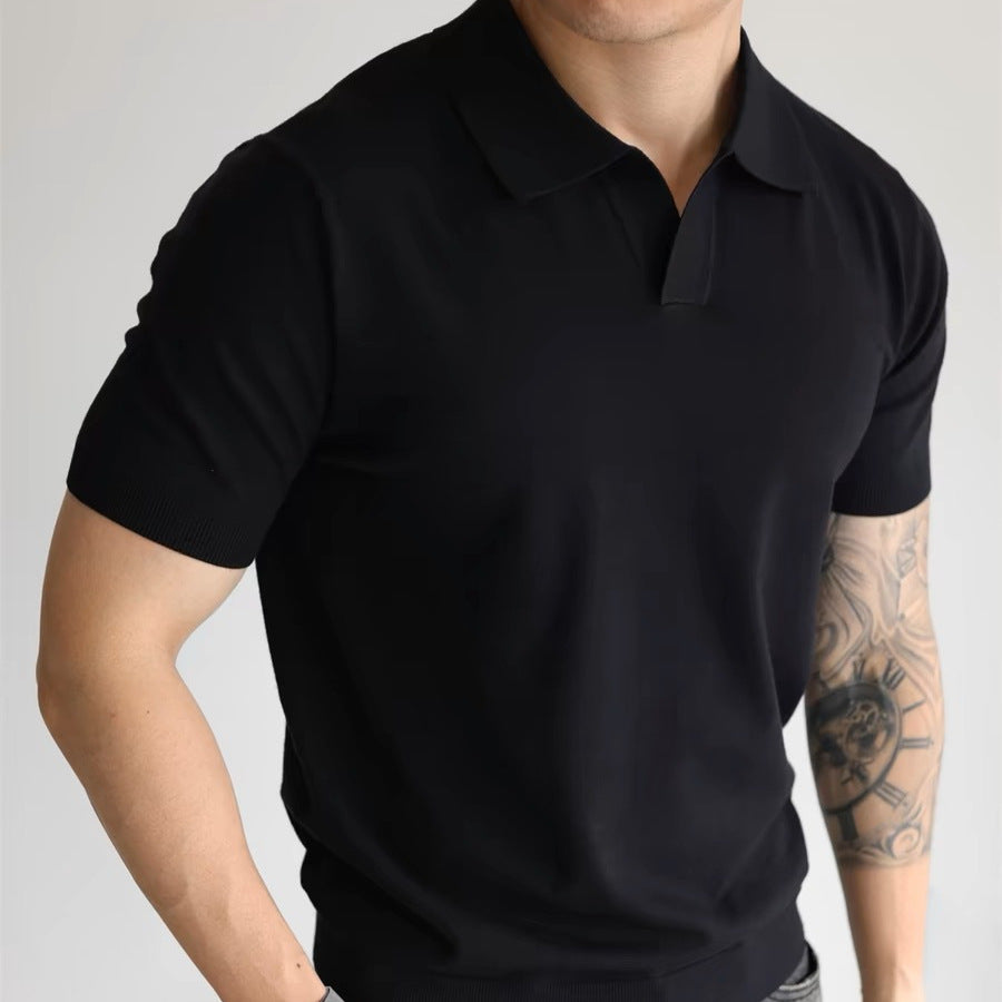 Men’s Summer Lapel T-Shirt – Lightweight Slim Fit Casual Tee