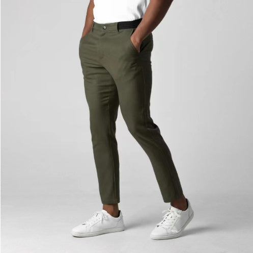 Pantalon de costume ajusté Loom & Soul™ pour homme – Pantalon uni élégant avec taille élastique et poches