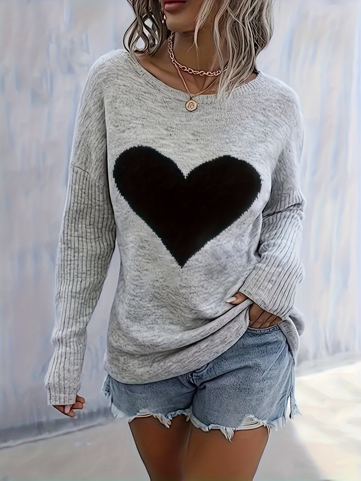 Haut cœur noir pour femme – Blouse élégante à col rond, toutes saisons