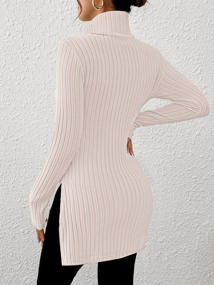 Haut élégant à col roulé pour femme – Tricot doux à manches longues et col montant