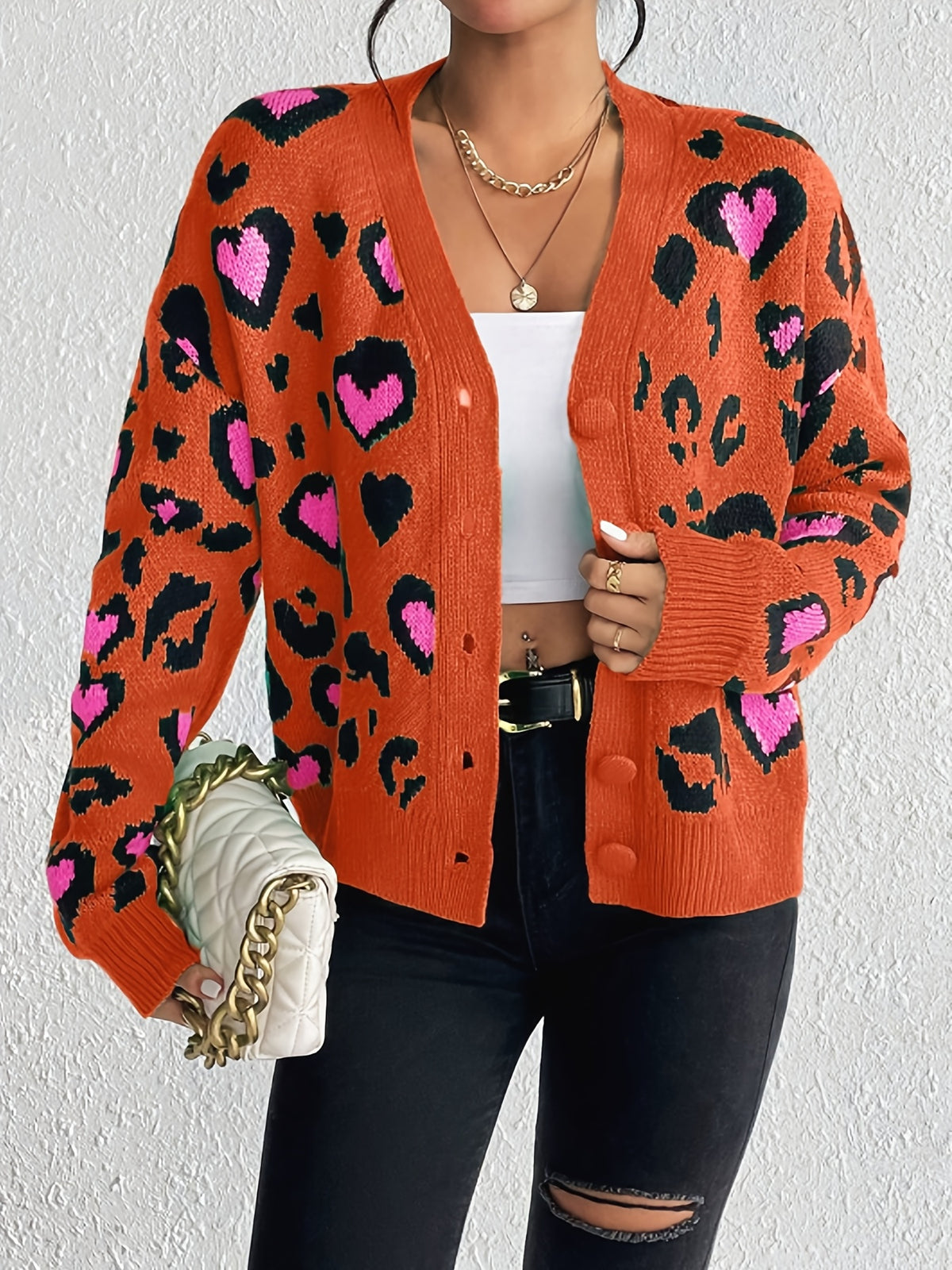 Pull jacquard léopard – Tricot décontracté élégant pour femme Printemps/Automne
