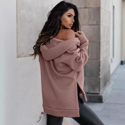 Women’s Loose Zip-Up Hoodie with Pockets – Casual Sports Style