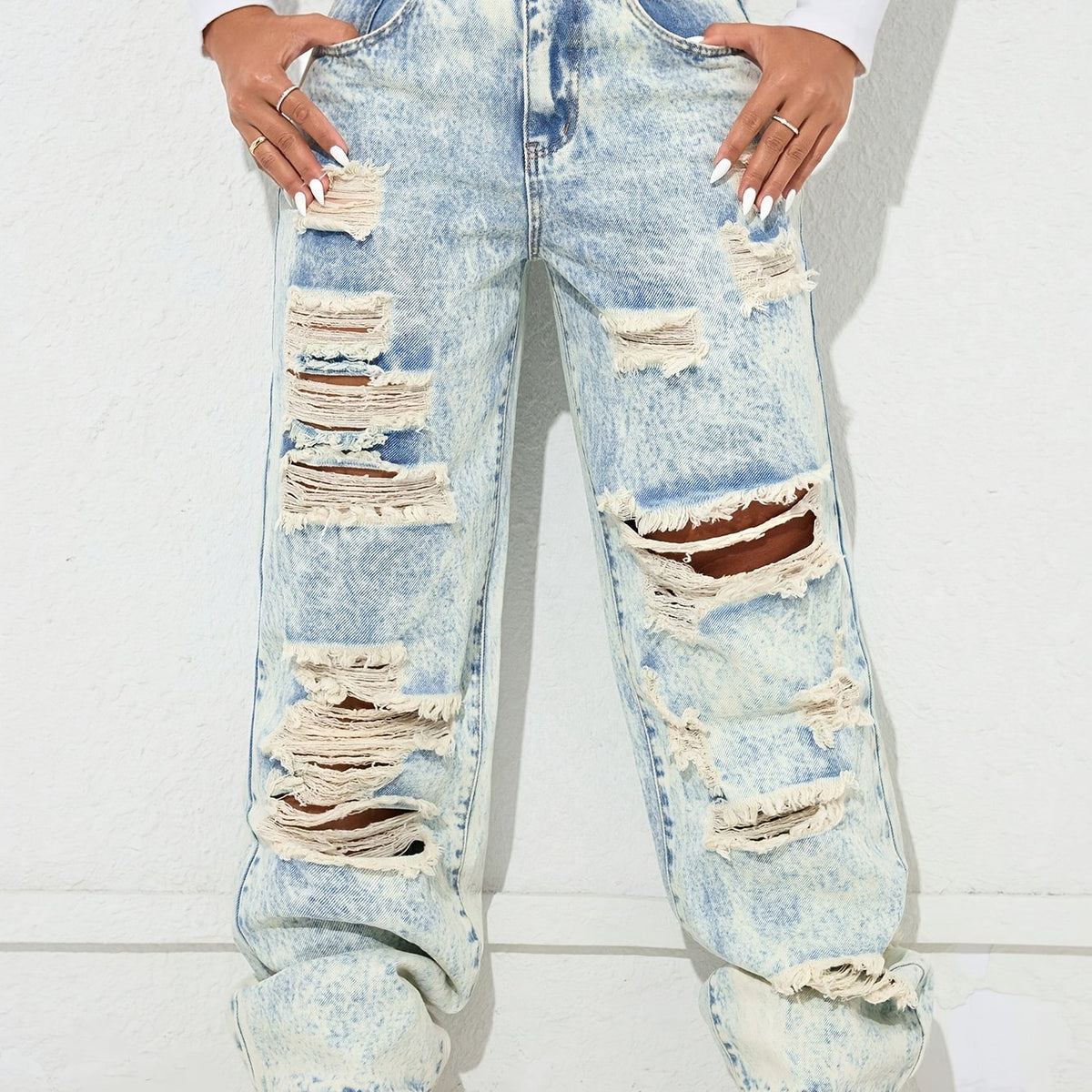 Jean Large Coupe Vintage Effet Délavé – Denim Urbain Bleu Lavé Classique