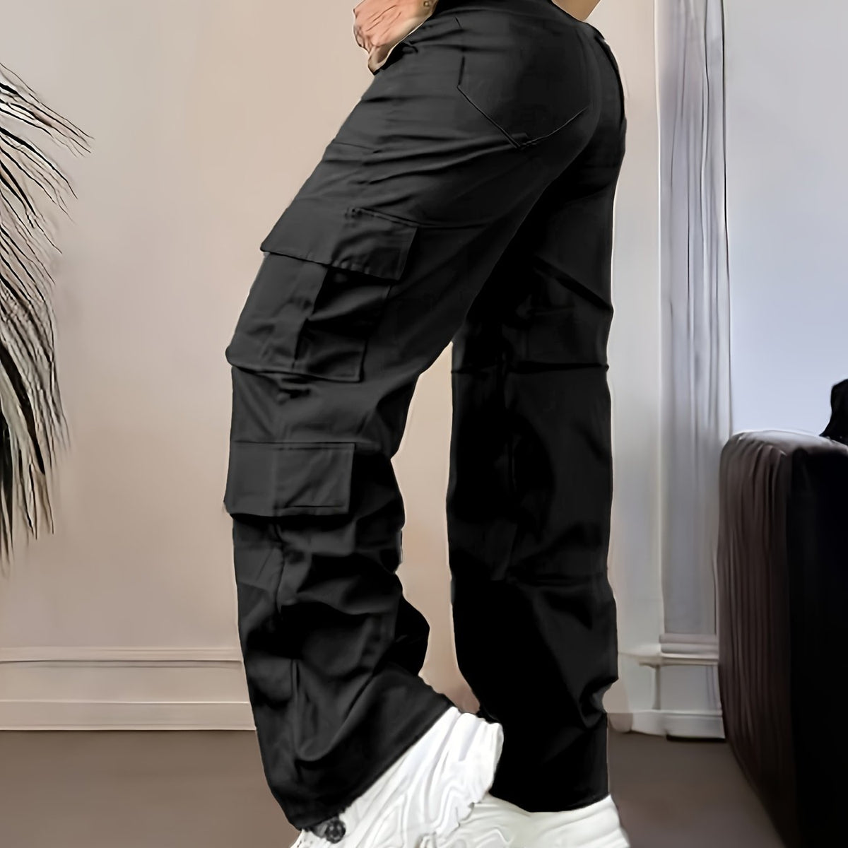 Pantalon cargo taille haute – Large et multi-poches style urbain