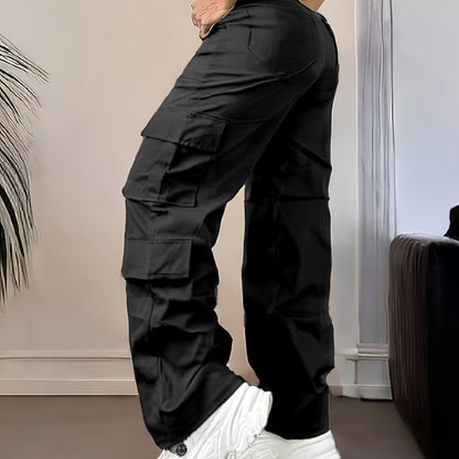 Pantalon cargo taille haute – Large et multi-poches style urbain