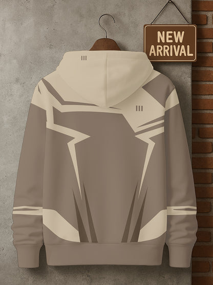 Men’s 3D D-Print Hoodie – Black & White Color-Block Street Pullover