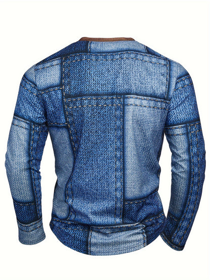 Haut pour homme Henry géométrique – T-shirt décontracté à manches longues et col rond