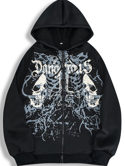 Veste à capuche pour hommes avec imprimé tête de mort – Sweat à capuche zippé décontracté automne/hiver