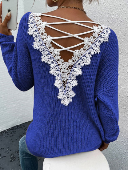 Pull sans manches col V dos nu Y2K pour femme – Tricot streetwear à bandes