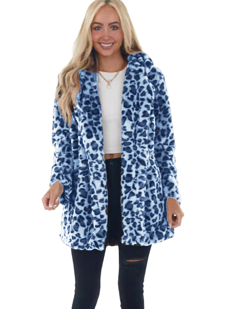 Veste mi-longue léopard en peluche pour femme – Manteau ample affirmé