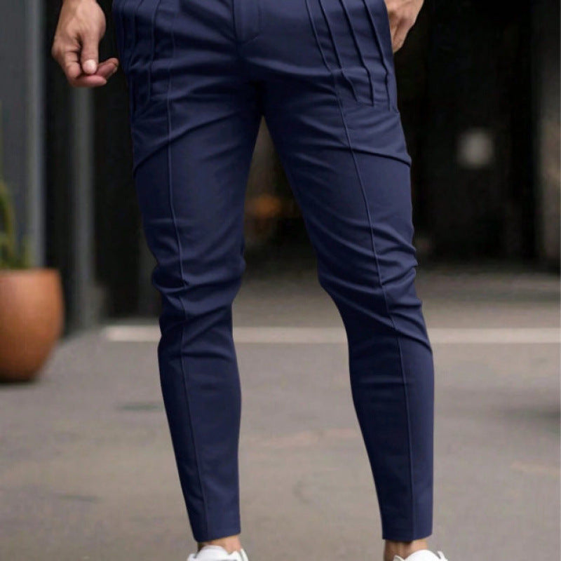 Men’s Slim Fit Cropped Dress Pants – Fleece Lined Casual Elastic Waist