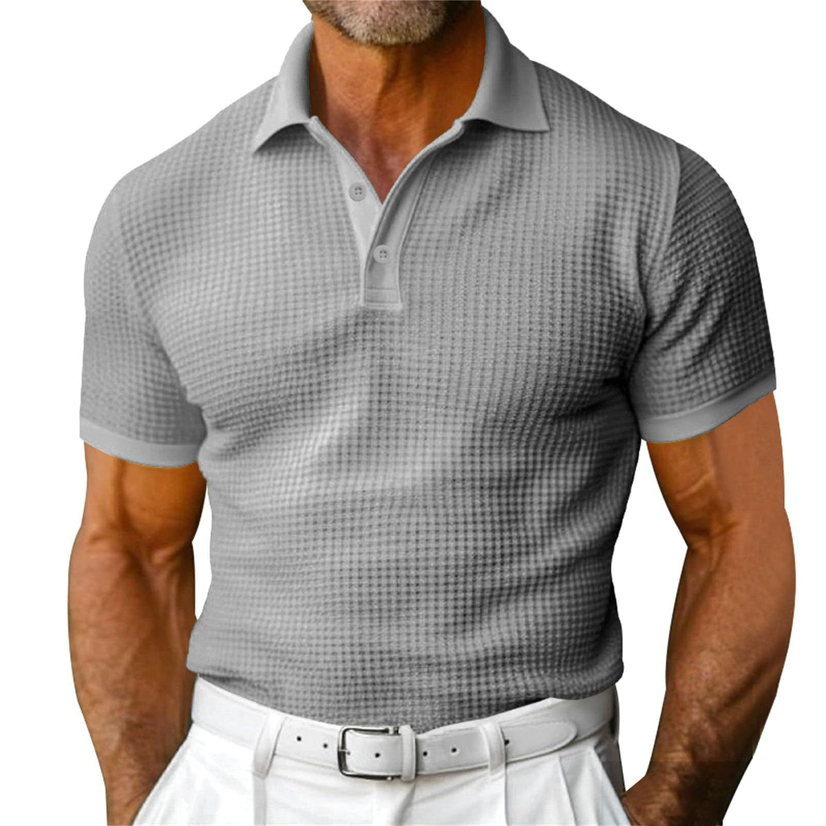 Loom & Soul™ Polo gaufré homme – Haut d'été à revers, coupe ajustée, manches courtes