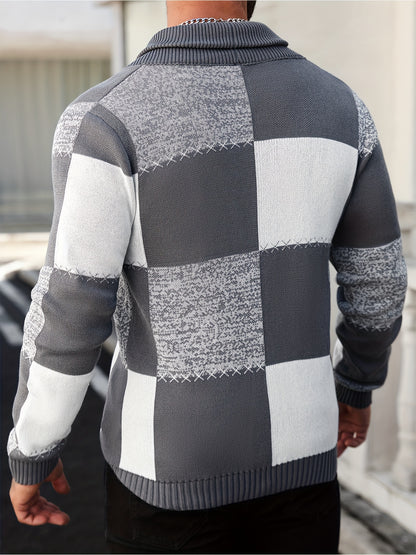 Gilet en maille à coutures contrastantes – Pull décontracté côtelé à revers