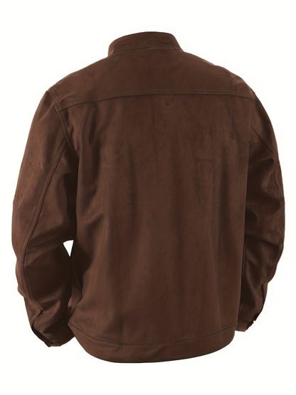 Veste en faux daim pour homme – Manteau décontracté à col montant boutonné