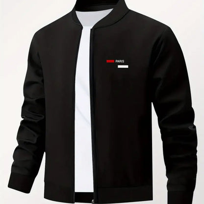 Men’s Printed Baseball Collar Jacket – Casual Streetwear Zip Workwear Coat