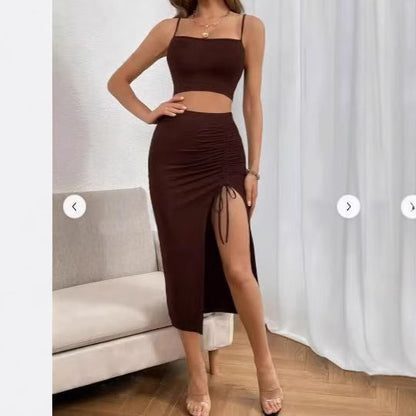 Ensemble Robe Midi Fendue Sans Manches – Tenue Deux Pièces Élégante Coupe Ajustée