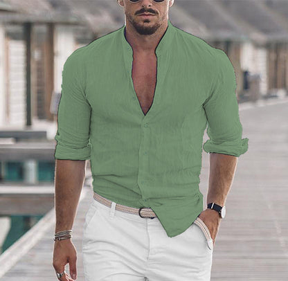 Chemise en coton à manches longues Loom & Soul™ pour homme – Haut décontracté uni boutonné