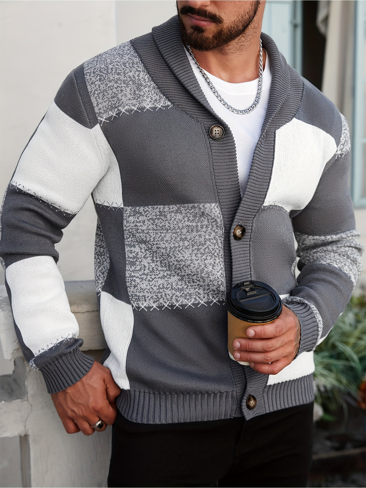 Gilet en maille à coutures contrastantes – Pull décontracté côtelé à revers