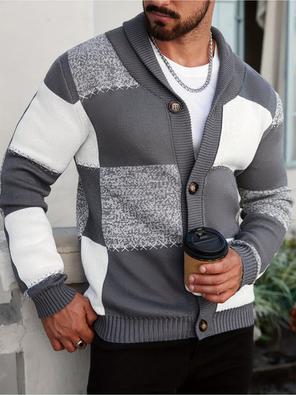 Gilet en maille à coutures contrastantes – Pull décontracté côtelé à revers