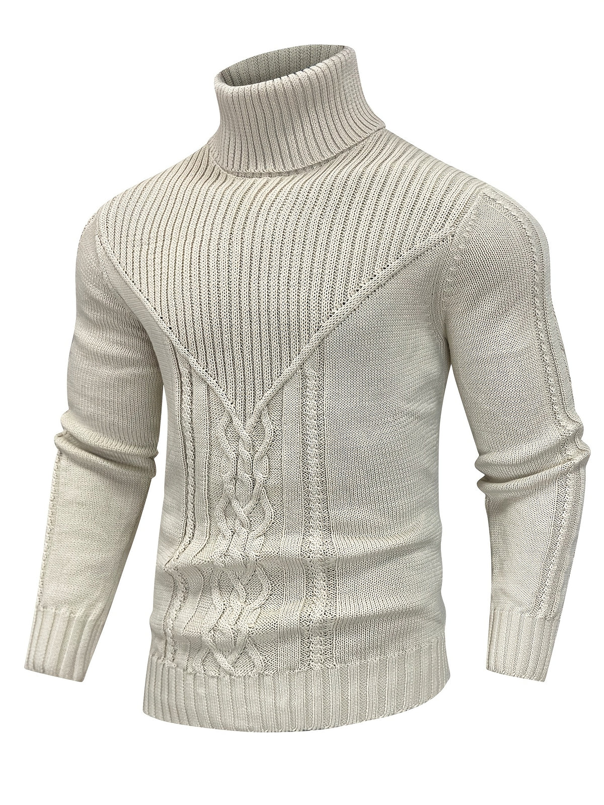 Suéter de cuello alto trenzado vintage para hombre – Jersey de punto clásico