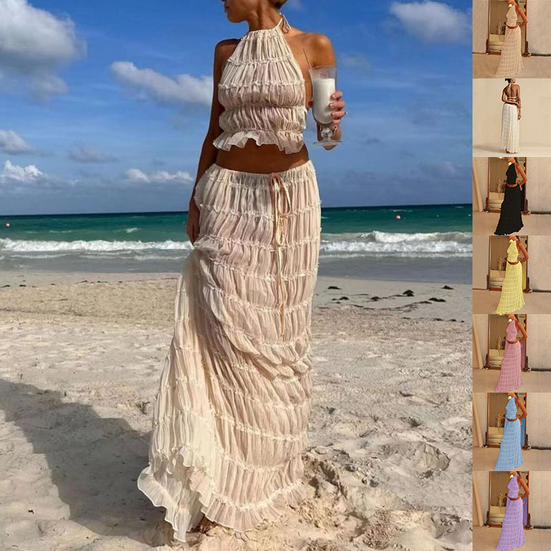 Ensemble 2 pièces robe caraco Loom & Soul™ – Haut court dos nu et jupe longue plissée taille haute pour femme