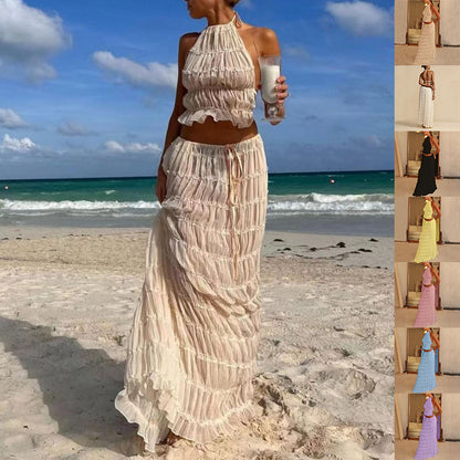 Ensemble 2 pièces robe caraco Loom & Soul™ – Haut court dos nu et jupe longue plissée taille haute pour femme
